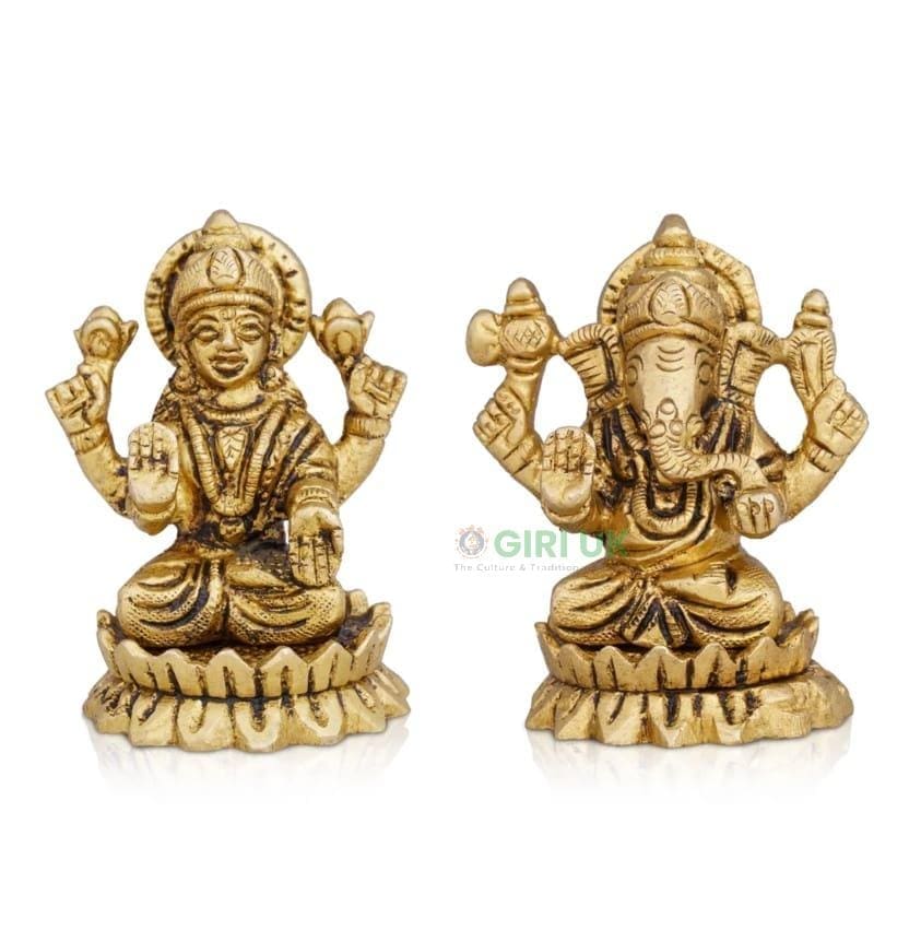 Lakshmi Ganesha Lotus Base - Box - Brass AF - 2.5 Inch - 365 Gms