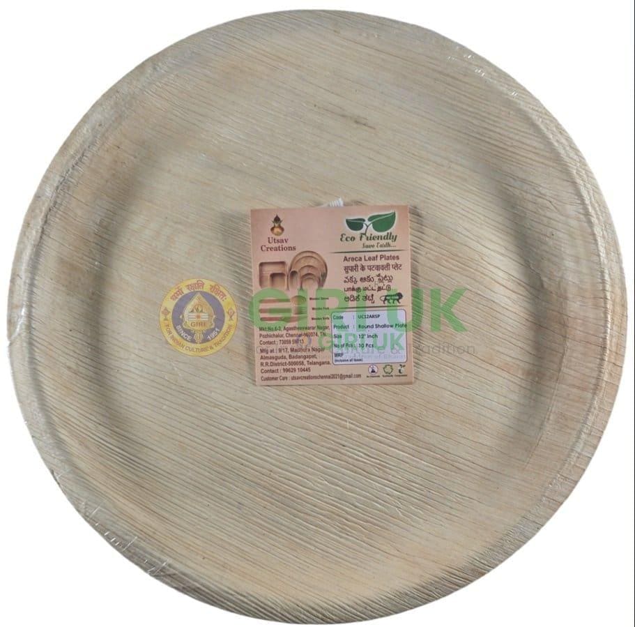 Areca Leaf Plate - Round Shallow - 10 Pcs Set - 12 Inch Dia