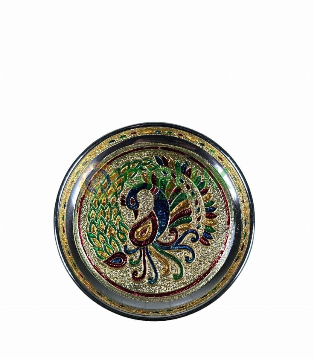 Meenakari Pooja Plate - Ornate Peacock design