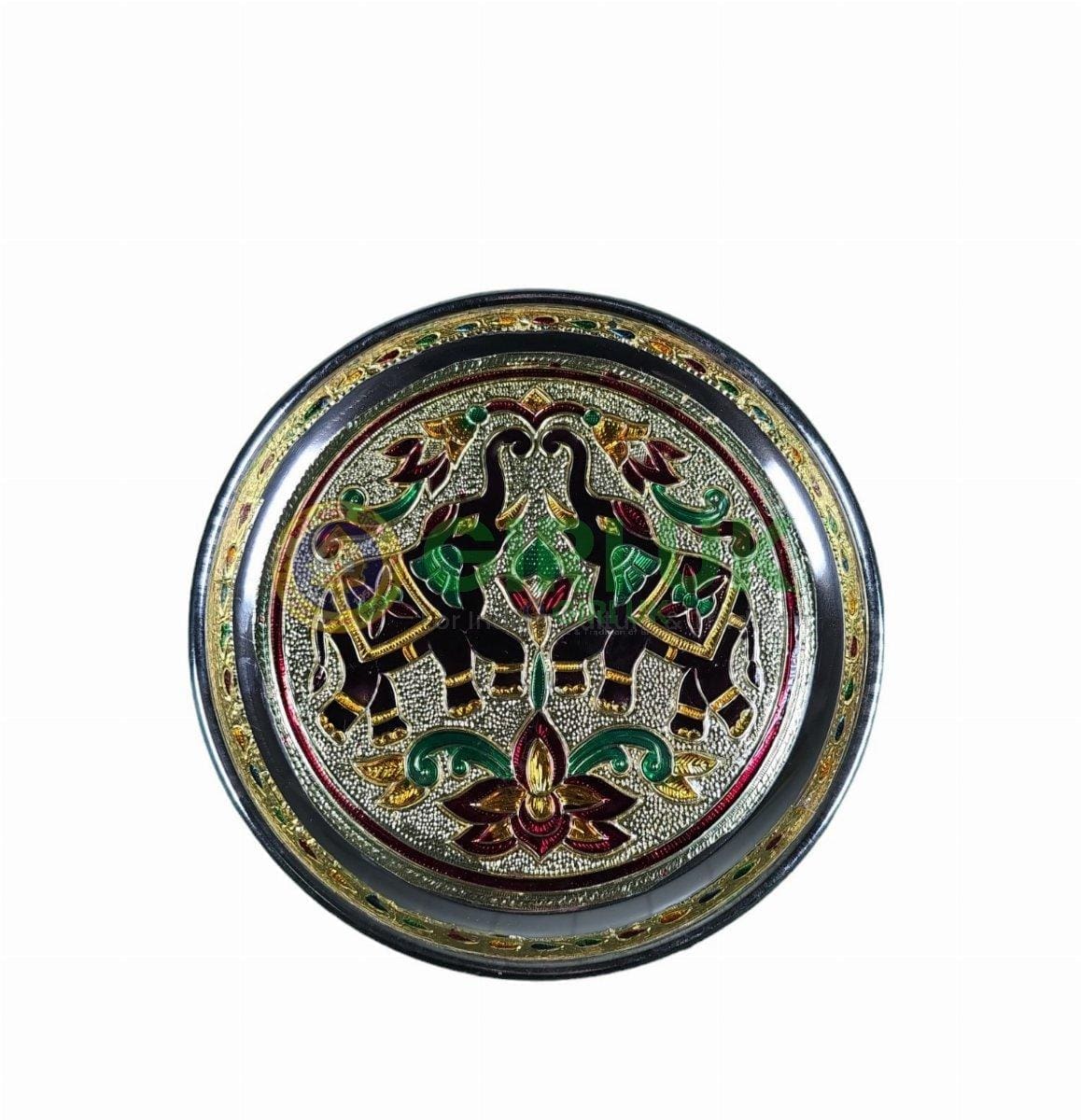 Meenakari Pooja Plate - Elephant Pair design