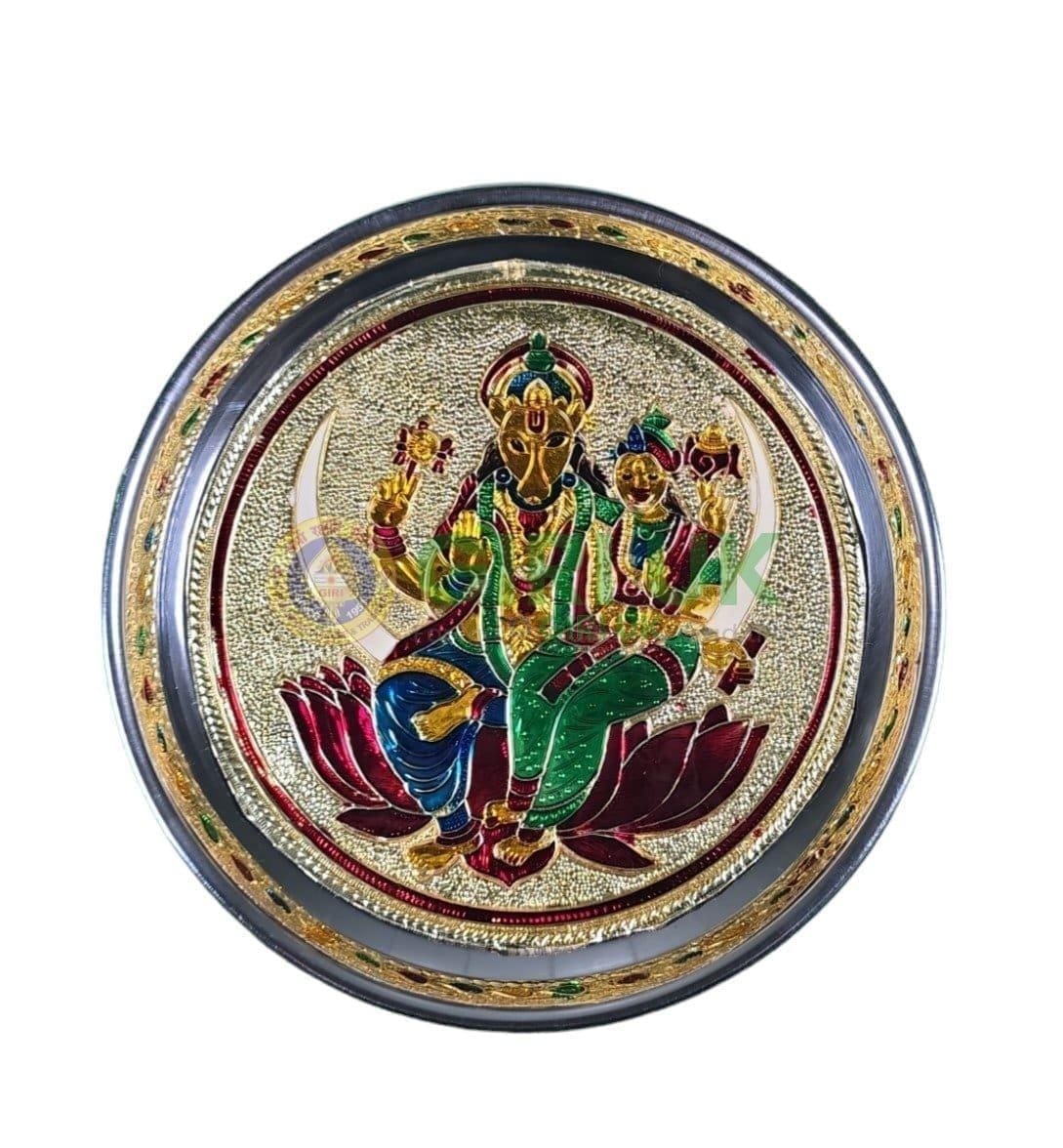 Meenakari Pooja Plate - Lakshmi Hayagrivar - Stainless Steel