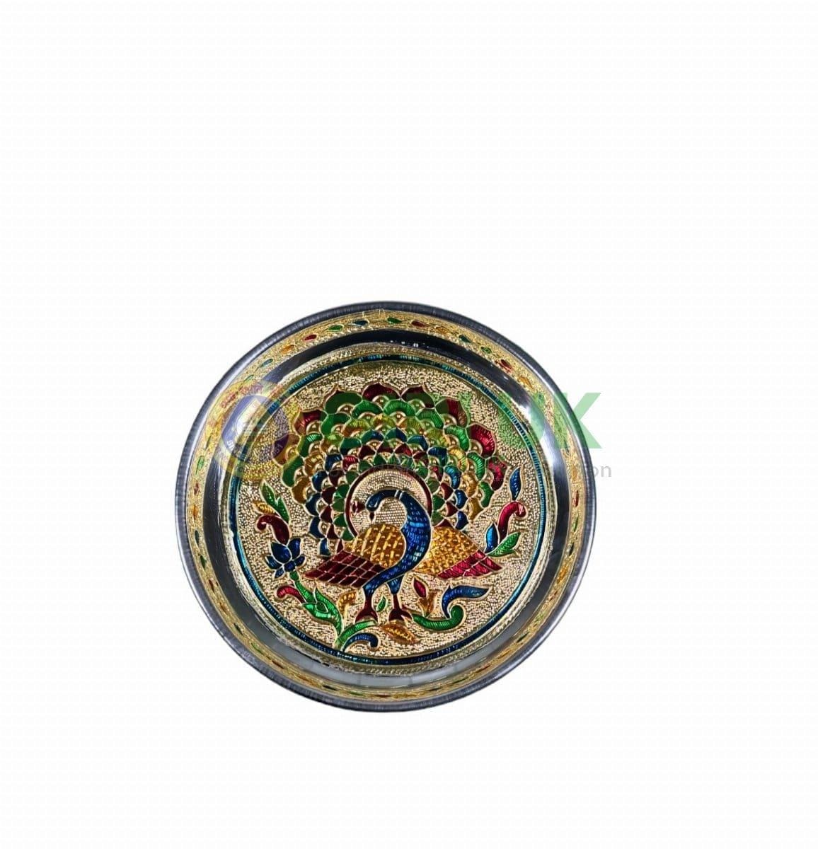 Meenakari Pooja Plate - Peacock design - Stainless Steel