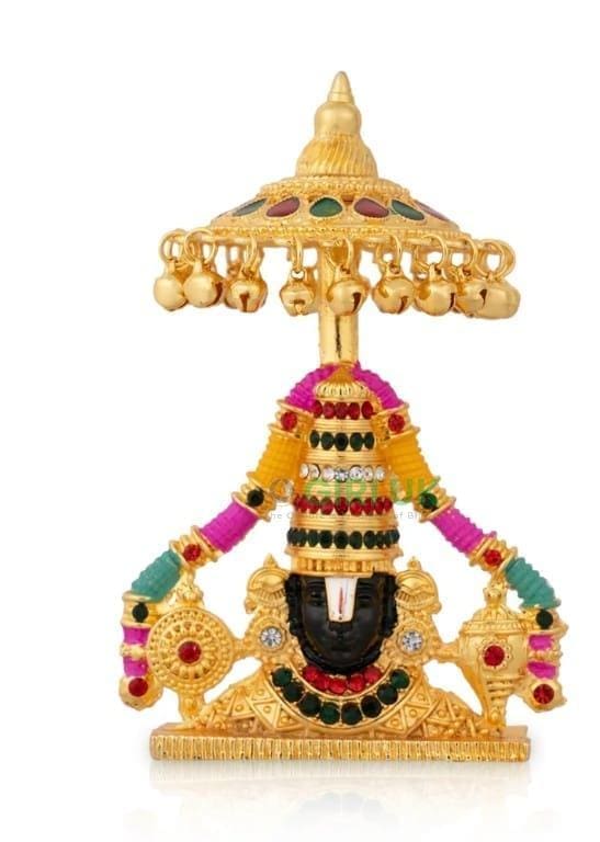 Balaji Bust with Umbrella Black - Gold Polish - Stone - 4.5 Inch