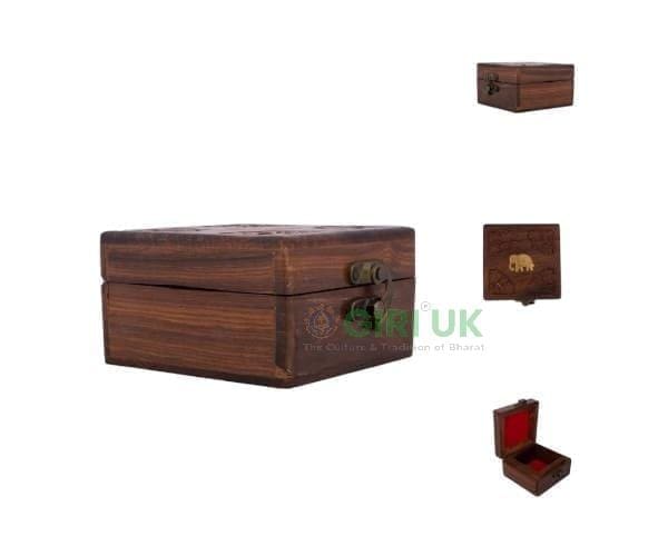Box Carved With Elephant Inlaid 4x4 Inch