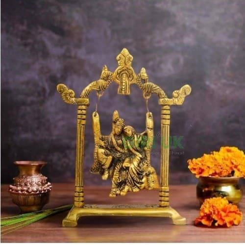 Radha Krishna Pencil Jhula - Golden - 7.5 Inch - 245 Gms