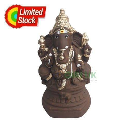 Ganapati Gundu - Clay - Gold -10.5 Inch Right Trunk