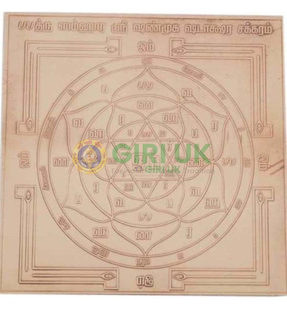 Copper Shanmuga Shadakshara Yantra 4" x 4" Tamil