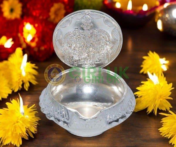 Brass Kubera Lakshmi Lamp - Silver finish