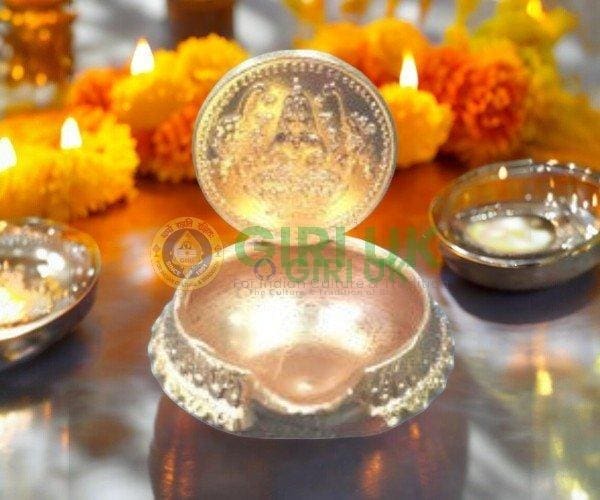Gajalakshmi Oil Lamp - Gold Polish