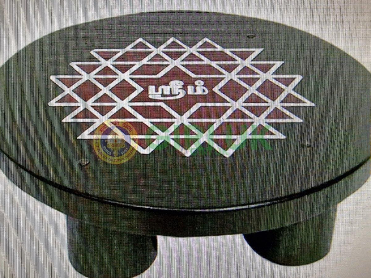 Round Wooden Palagai with Rangoli design - 5 inches