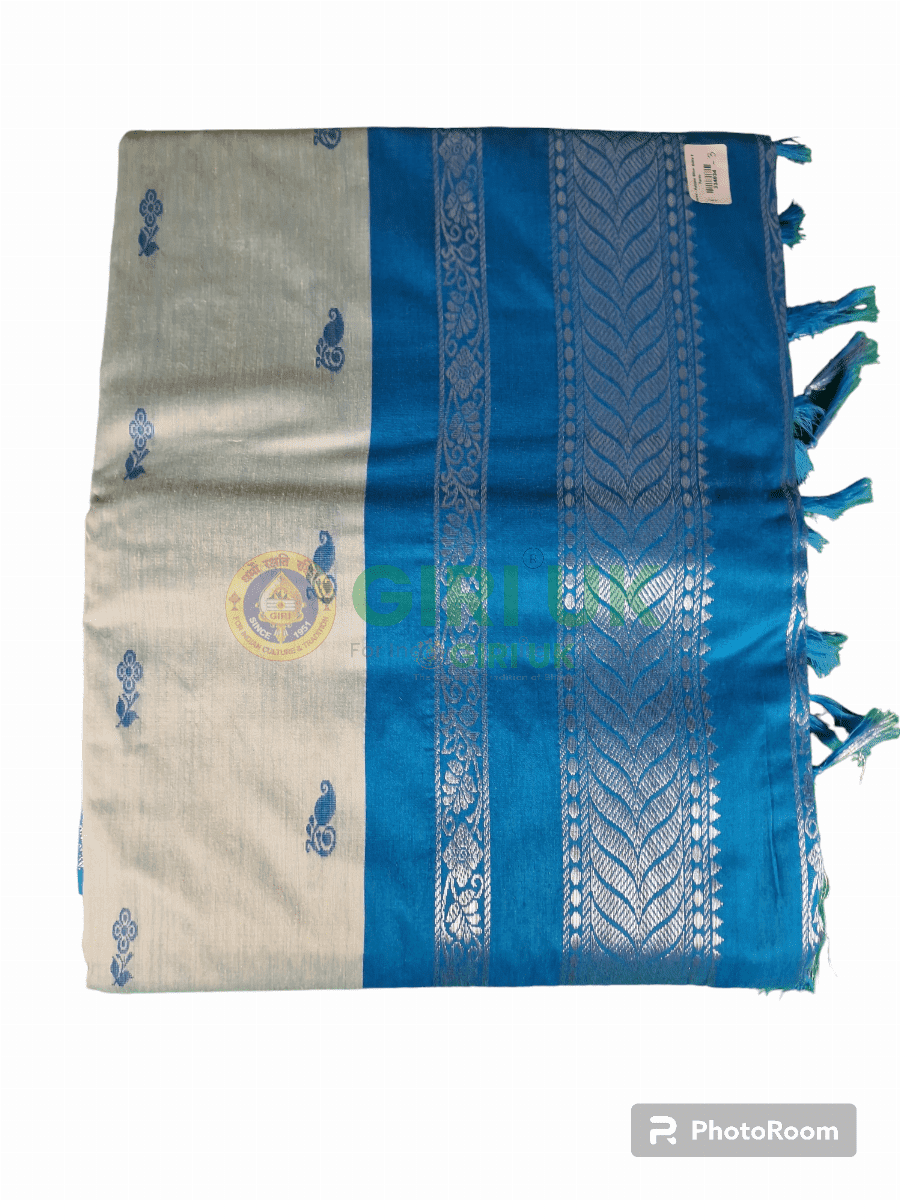 Kalyani Saree - Blue Butta - 6 Yard - Silver
