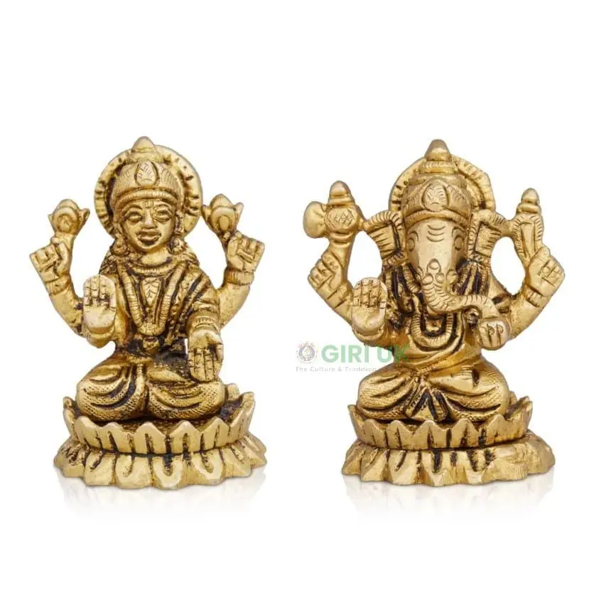 Lakshmi Ganesha Lotus Base - Box - Brass AF - 2.5 Inch - 365 Gms
