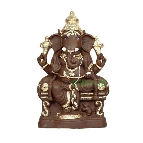 Ganapati Simhasanam New -  Gold - 18 Inch Left Trunk
