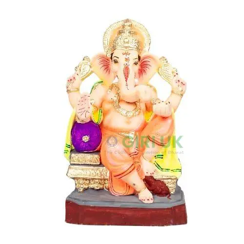 MH Ganesha - Clay - 12 Inch - Colour Crown Left Trunk