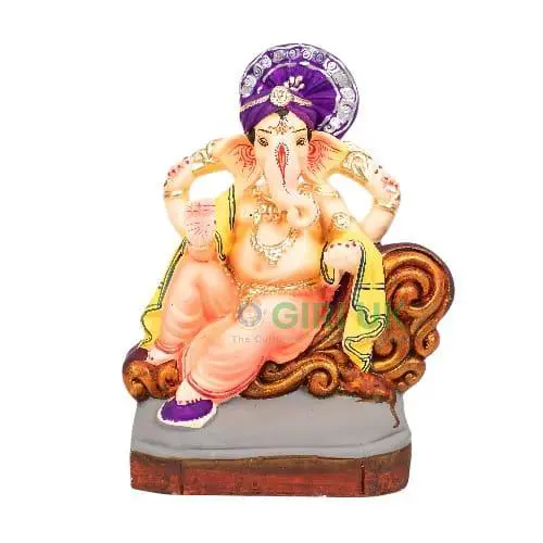 MH Ganesha - Clay - 9 Inch - Colour Turban Left Trunk