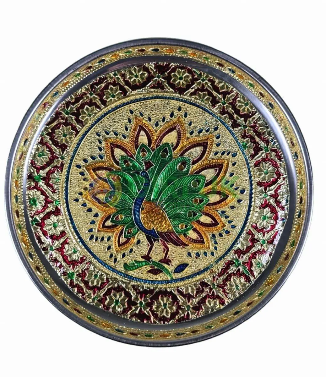 Peacock Meenakari Pooja Plate - 9 inch -1