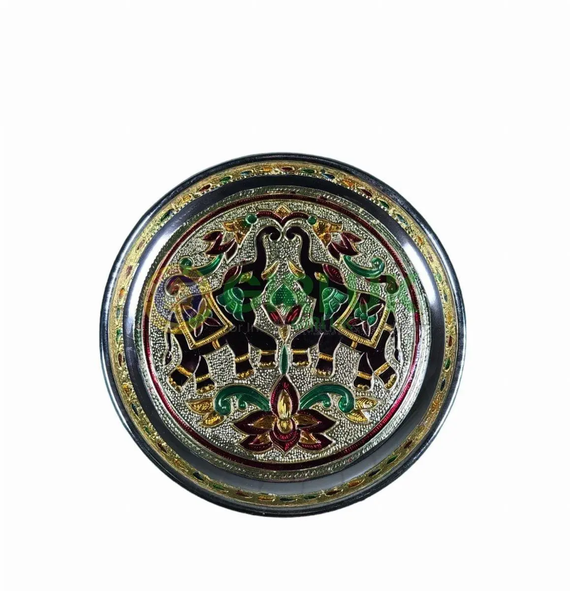 Meenakari Pooja Plate - Elephant Pair design