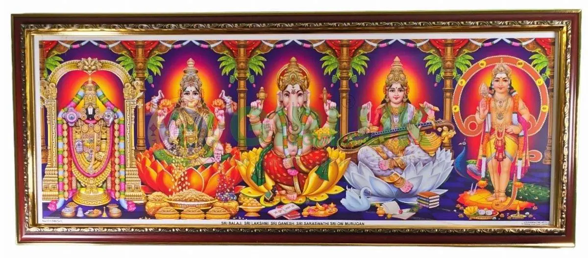 Sri Venkateswara - Lakshmi - Ganesha - Saraswati - Om Murugar Photo - 31 x 12 inches