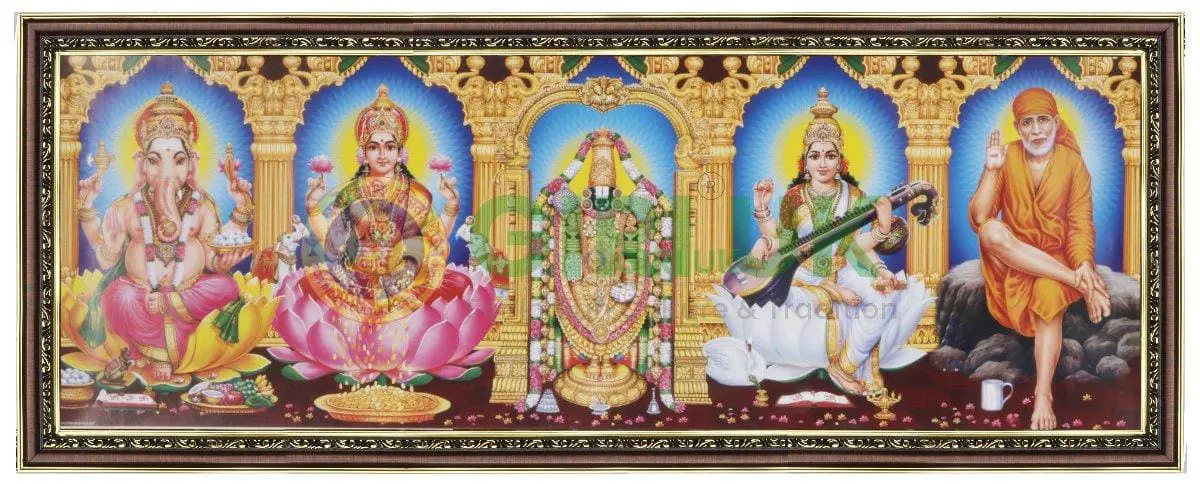 Balaji - Lakshmi - Ganesha - Saraswati - Sai Baba Photo - 31 x 12 inches
