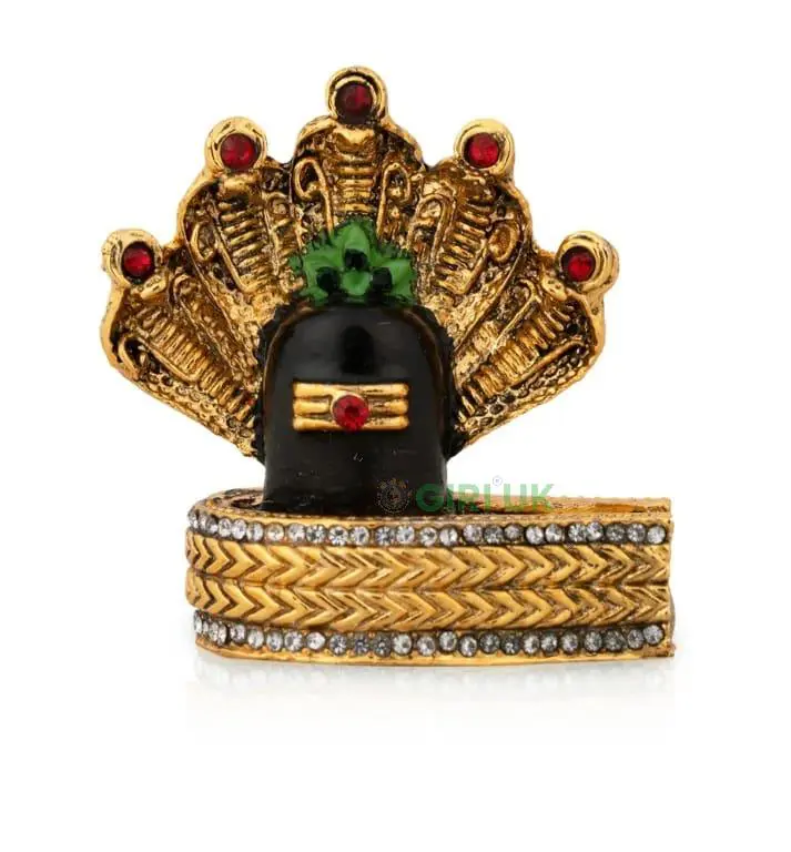 Shivling with Nag - Gold Antique Stone - ST1328 - 2.25 Inch