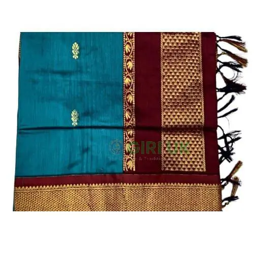 6 Yards Kalyani Cotton Butta Saree-Sky Blue