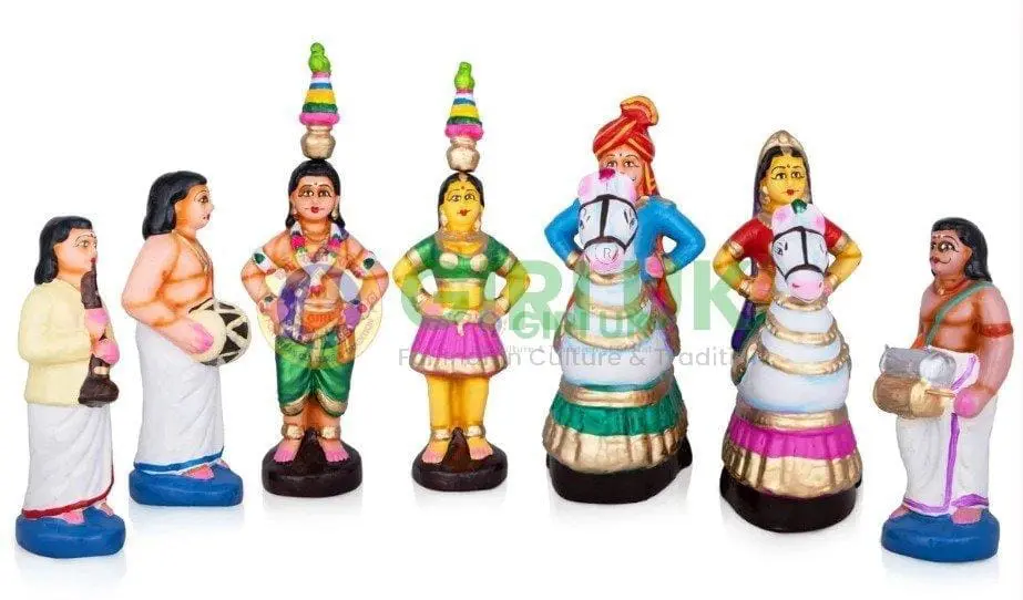 Karakattam Folk Dance Set - Clay - 7 Pcs - 8 Inch