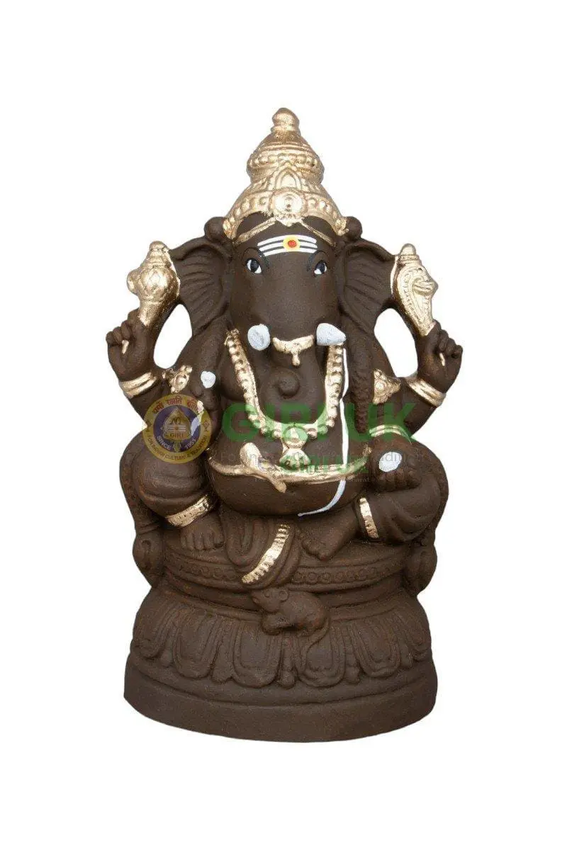 Ganapati Gundu Big - Clay - Gold - 15 inch Right Trunk